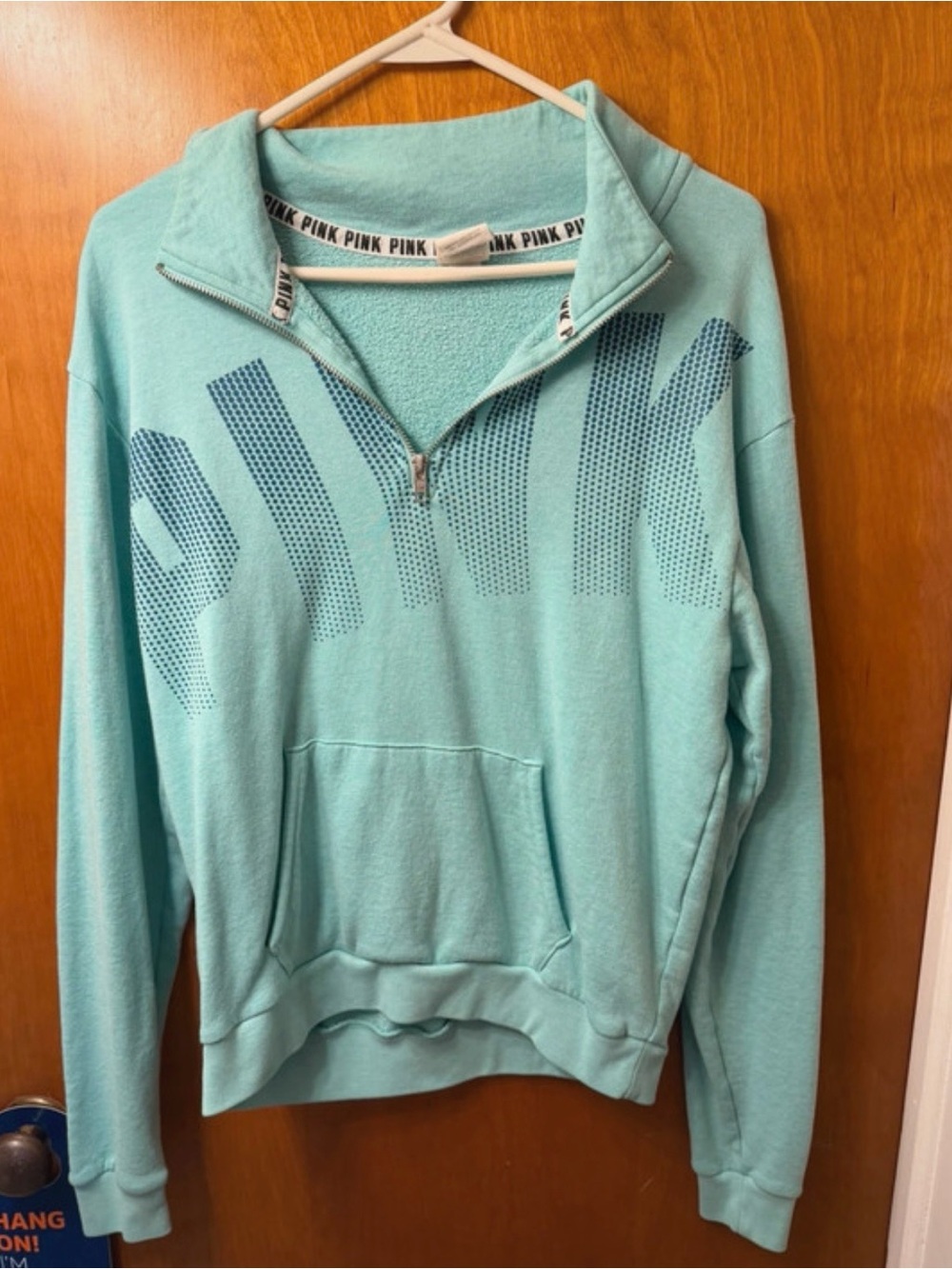 PINK Victoria's Secret Light Aqua Half-Zip Sweatshirt